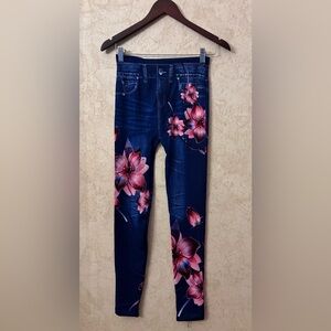 Lemite Jean Floral Leggings for Women in Denim Print